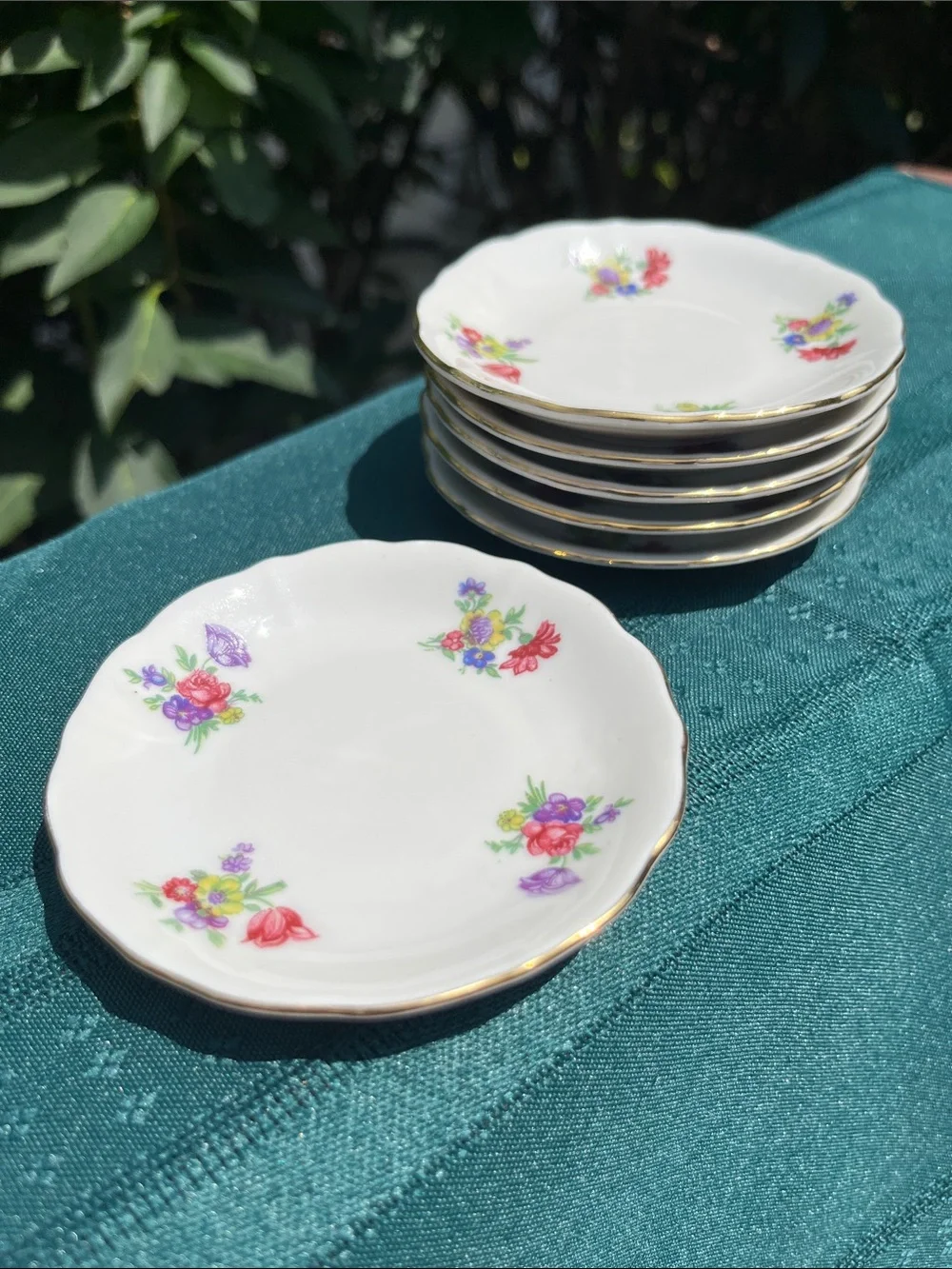 Vintage Butter Pats 6 Flowers Porcelain Gold Gilt Rim Bareuther German Mini